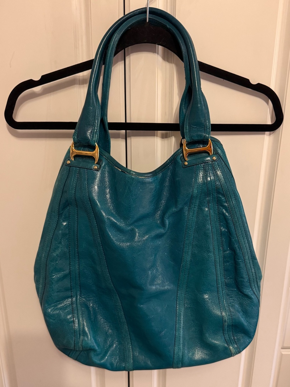 Kooba leather handbag, teal blue leather. EUC